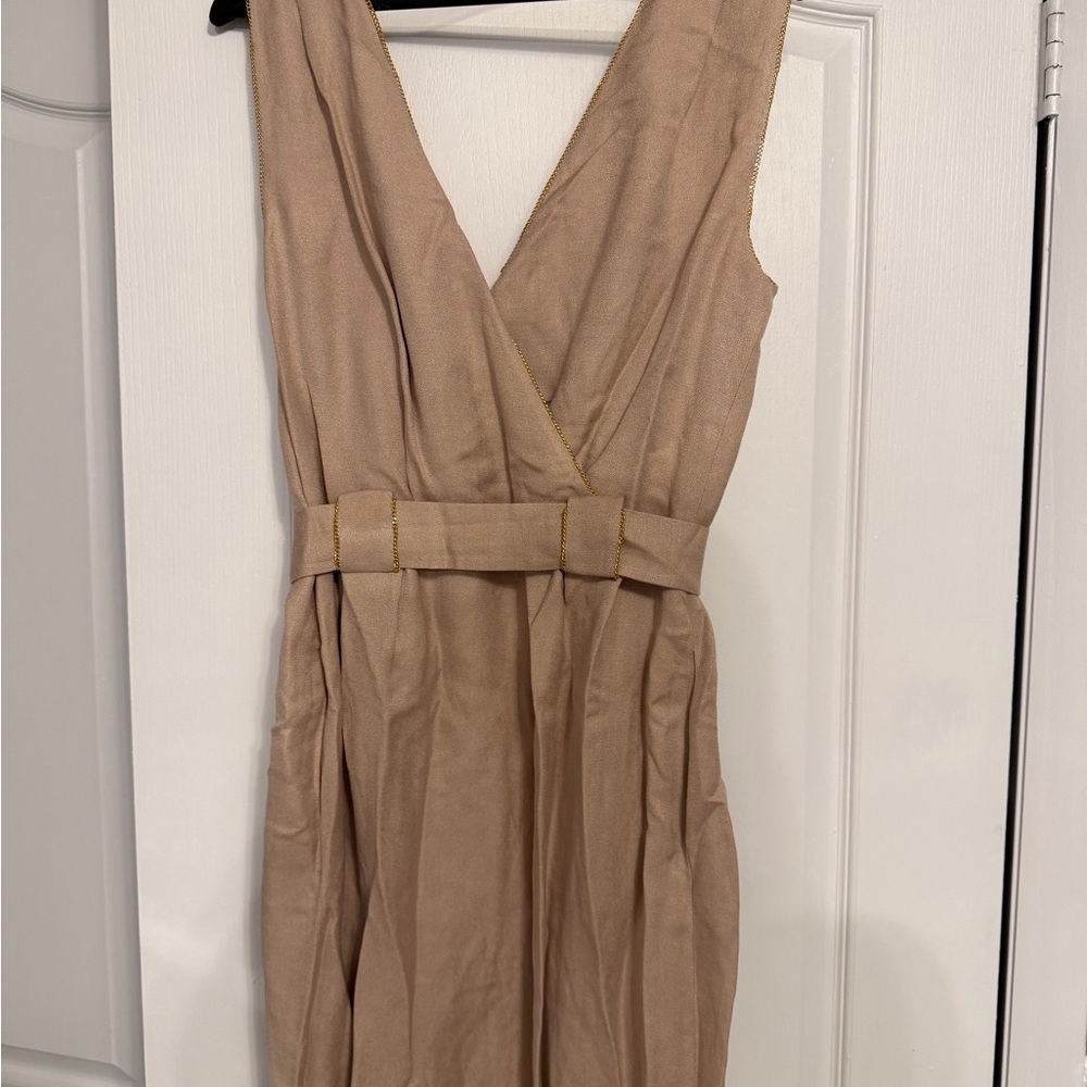 Anna Molinari Tan Midi Dress with Gold Accents